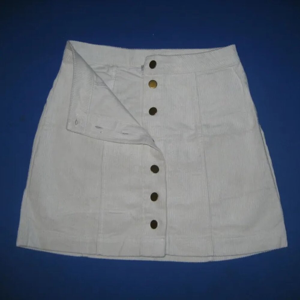 Charlotte Russe Off White Button Front Corduroy Mini Skirt Size Small S NEW